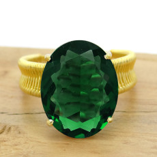 Anel Aramado Oval com Blue Green, em Ouro Amarelo 18 Kilates